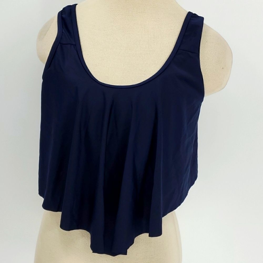 Bathing suit top. Navy blue. XL. NWT. Fitted tube‎ type with ruffle.